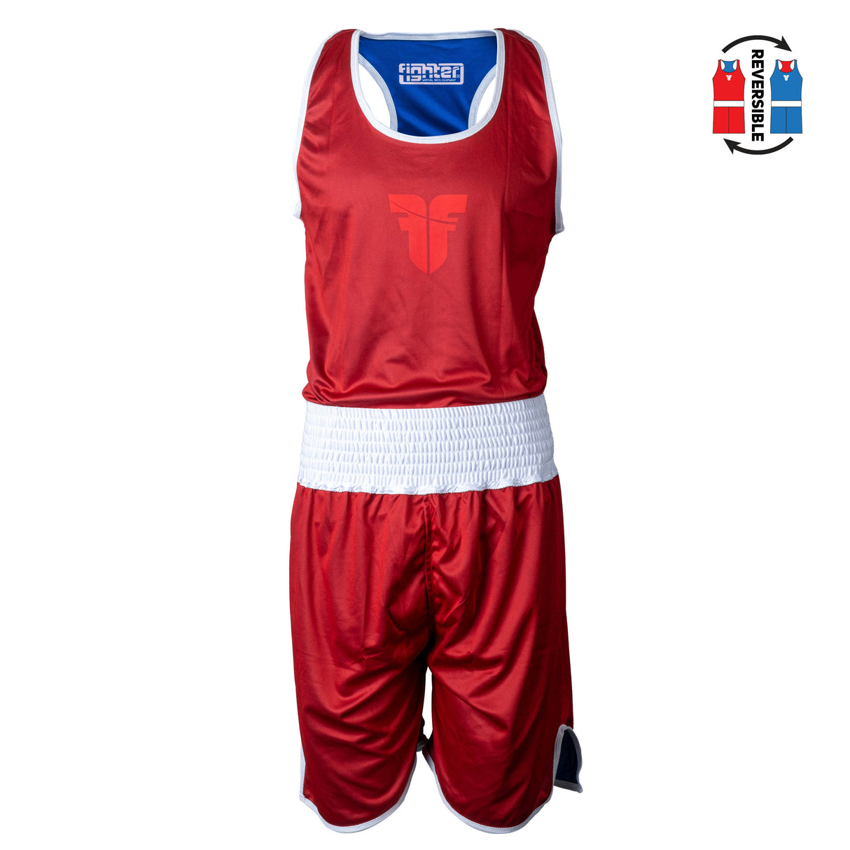 Fighter boxerský oboustranný dres tílko a trenky červená/modrá RBSF-0304