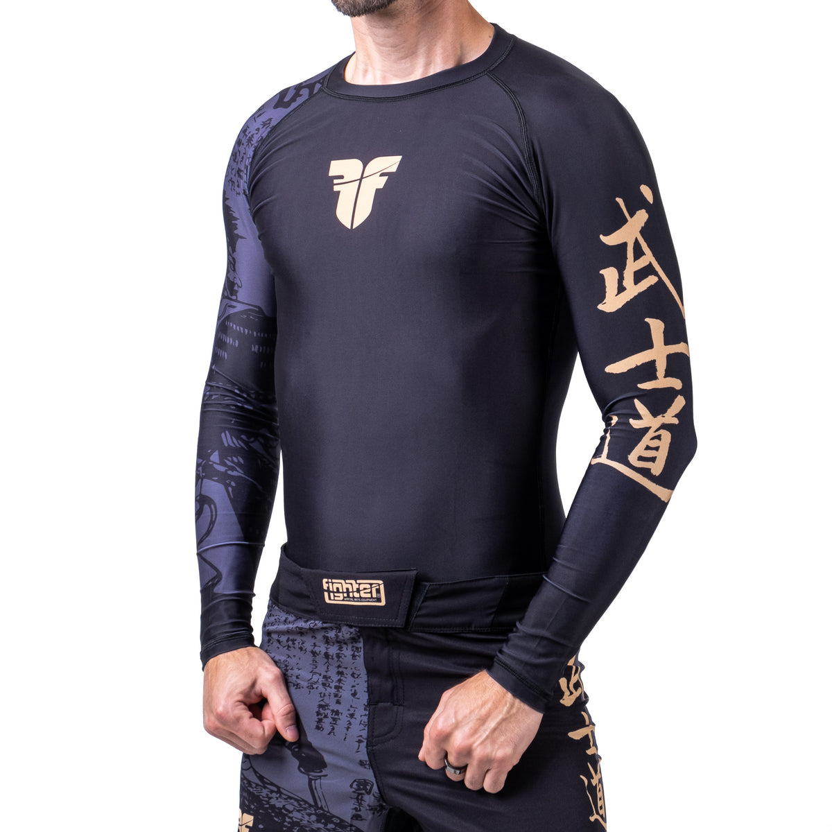Fighter Rashguard Samurai s dlouhým rukávem - černá/zlatá, FRSG-SAM-01-LS