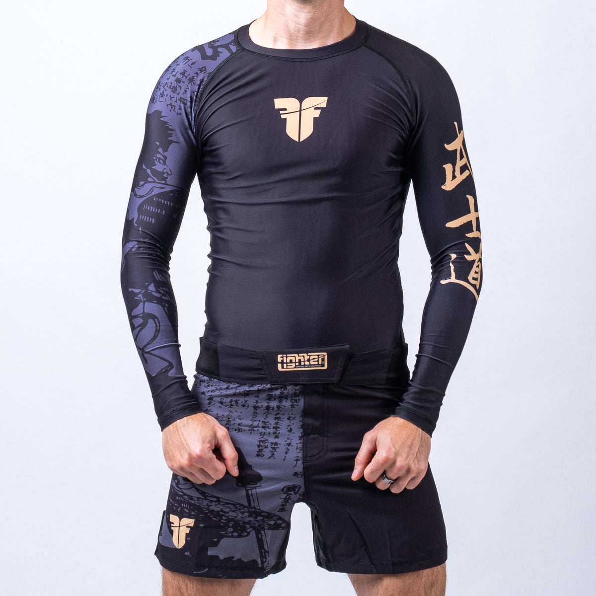 Fighter Rashguard Samurai s dlouhým rukávem - černá/zlatá, FRSG-SAM-01-LS