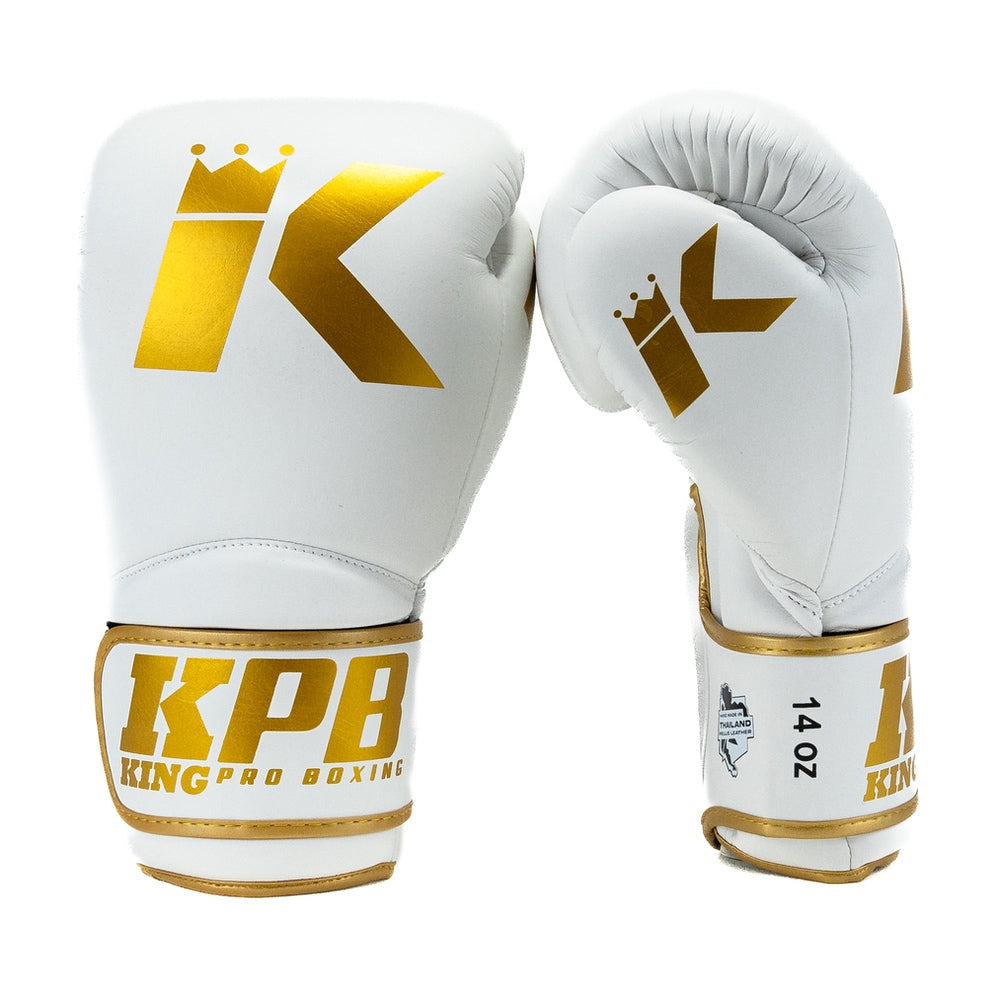 King Pro Boxing boxerské rukavice Pellis - bílá/zlatá, KPB/BGK-4