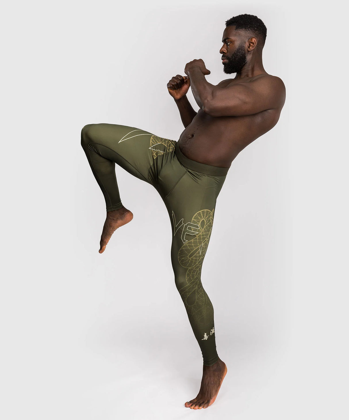 Venum Serpenti Pánské kompresní legíny - khaki/zlatá, VENUM-05752-590