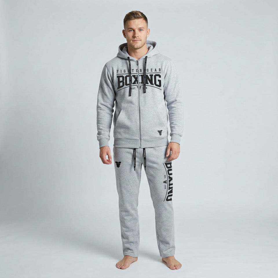 Mikina s kapucí Fighter na zip, potisk BOXING - šedá, F25HZBX-09