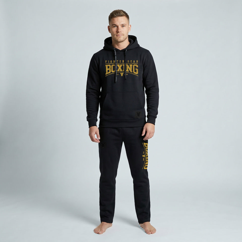 Tepláková souprava Fighter na zip, s potiskem BOXING, černá