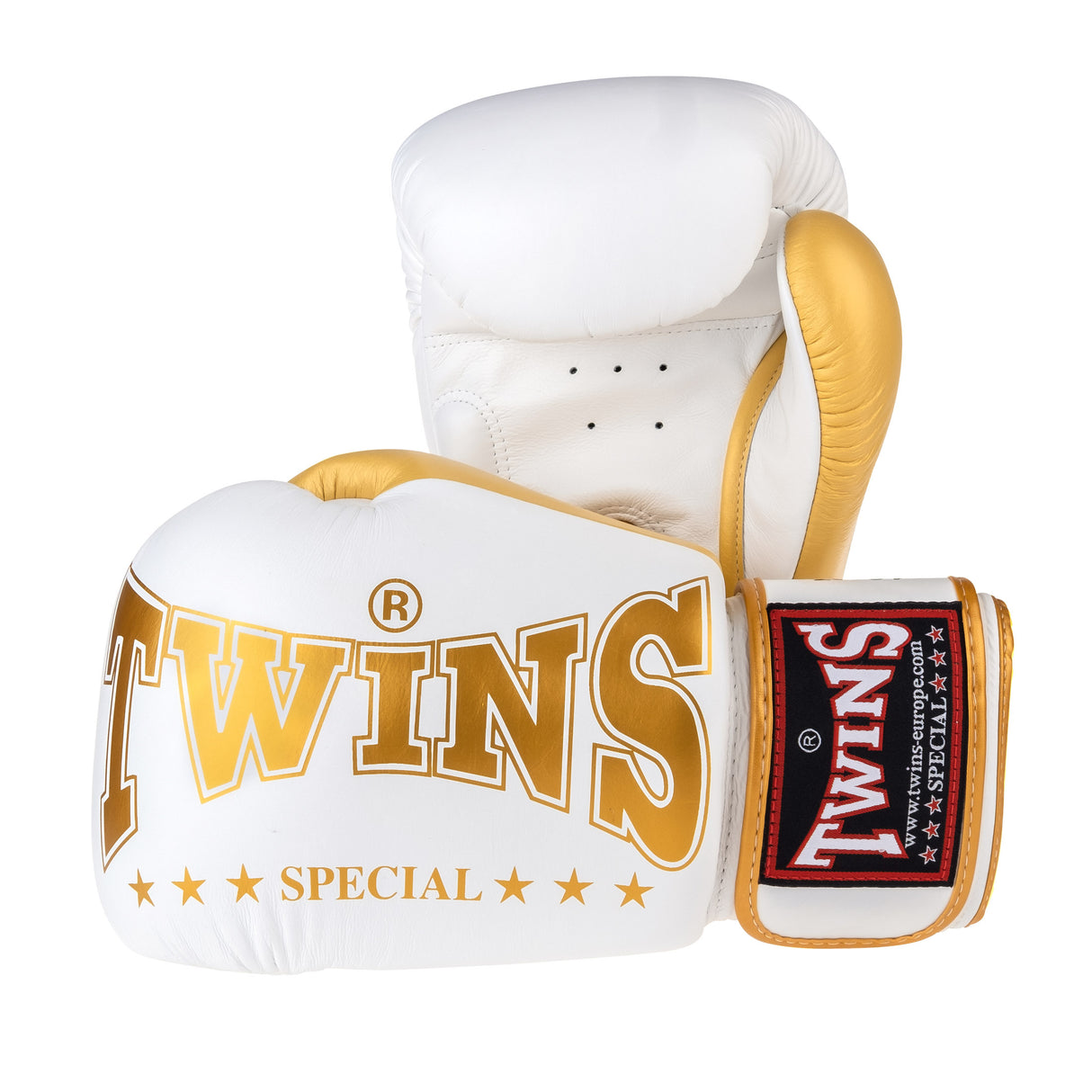 Boxerské rukavice Twins - bílá/zlatá, BGVL-8-WHITE