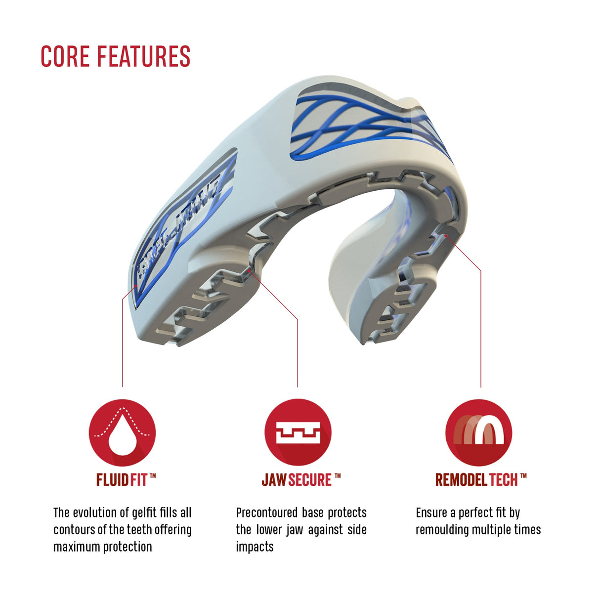SAFEJAWZ chrániče zubů Nitro - bílá/modrá, SJNitroWhite