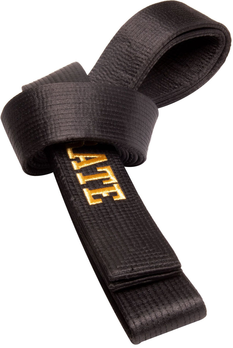 Hayashi černý saténový pásek s výšivkou Karate, 058-9