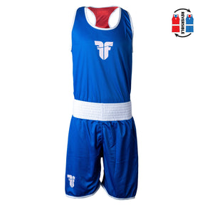 Fighter oboustranný boxerský dres červená/modrá – modrá strana dresu (tílko a trenky)