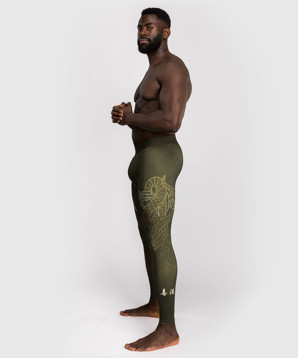 Venum Serpenti Pánské kompresní legíny - khaki/zlatá, VENUM-05752-590