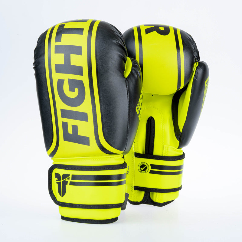 Rukavice Fighter Basic Stripe - neon žlutá