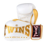 Boxerské rukavice Twins - bílá/zlatá, BGVL-8-WHITE
